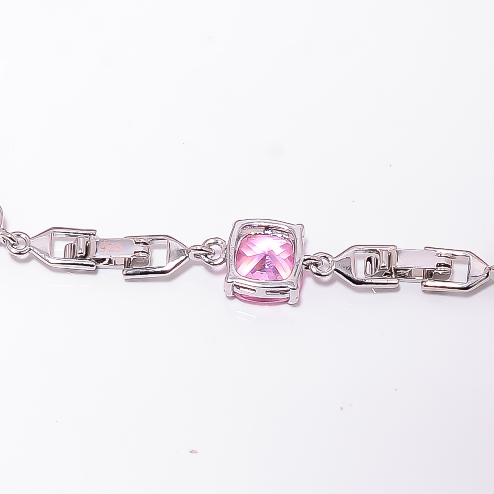 Pink Kunzite, CZ 925 Sterling Silver Adjustable Bracelet 7-8″ B14212