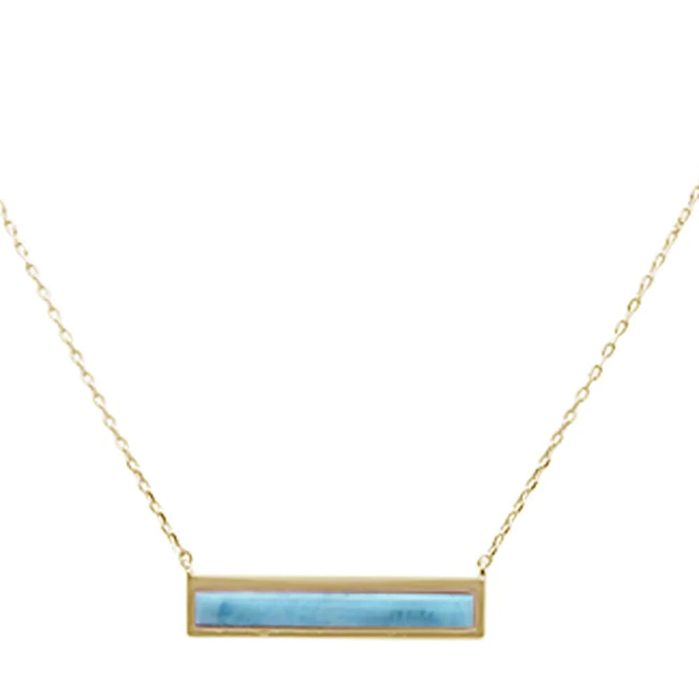 Yellow Gold Plated Bar Natural Larimar .925 Sterling Silver Necklace