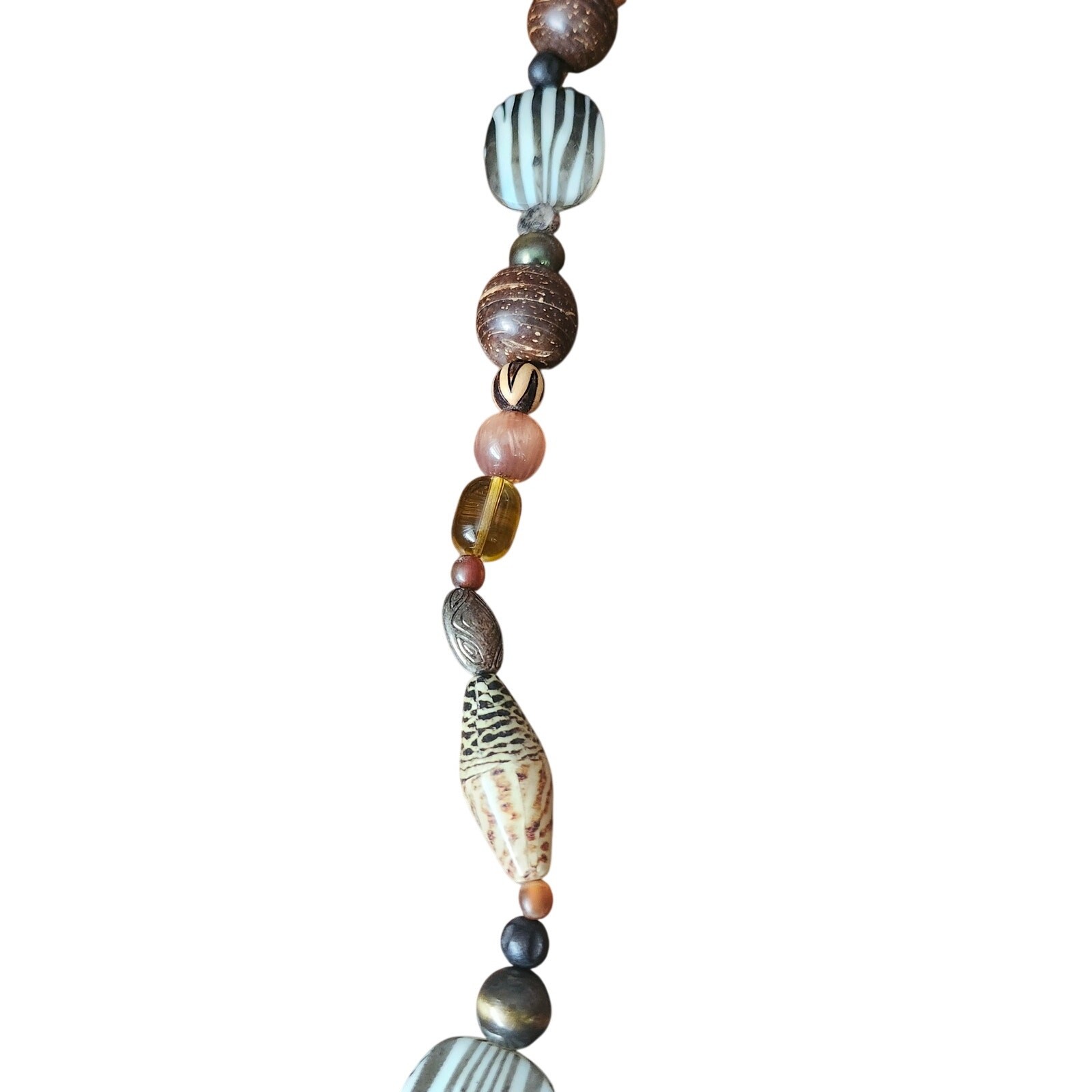 Premier Designs Boho Statement Pendant Necklace Wood Glass Acrylic Beads 35in