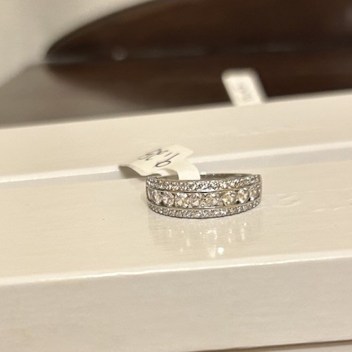 Size 9.25 Half Eternity Band Ring Silver Tone Diamond CZ No Mark