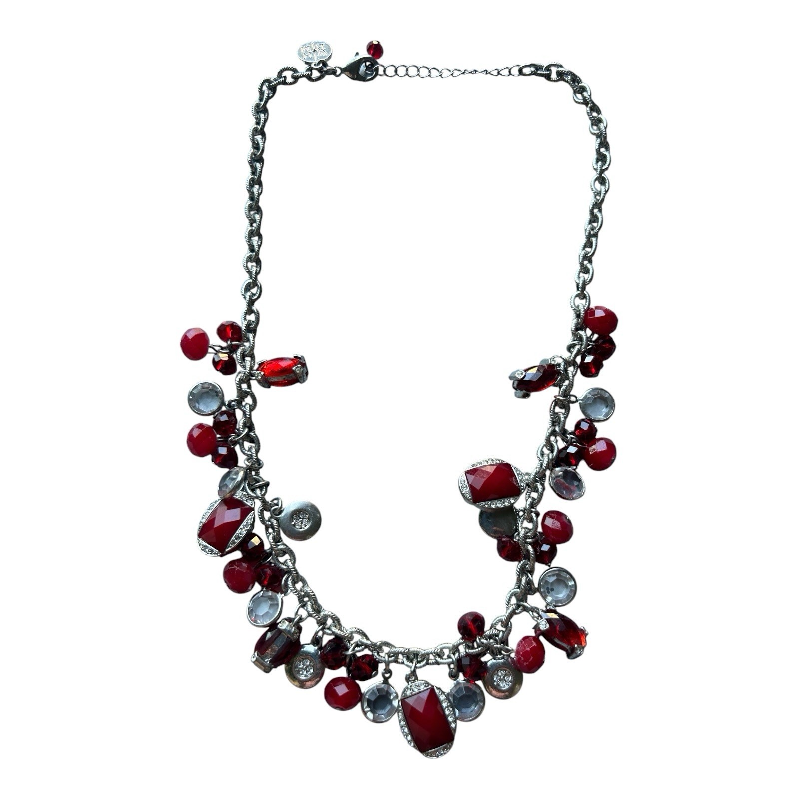 White House Black Market Red Crystal Charm Statement Necklace 21″