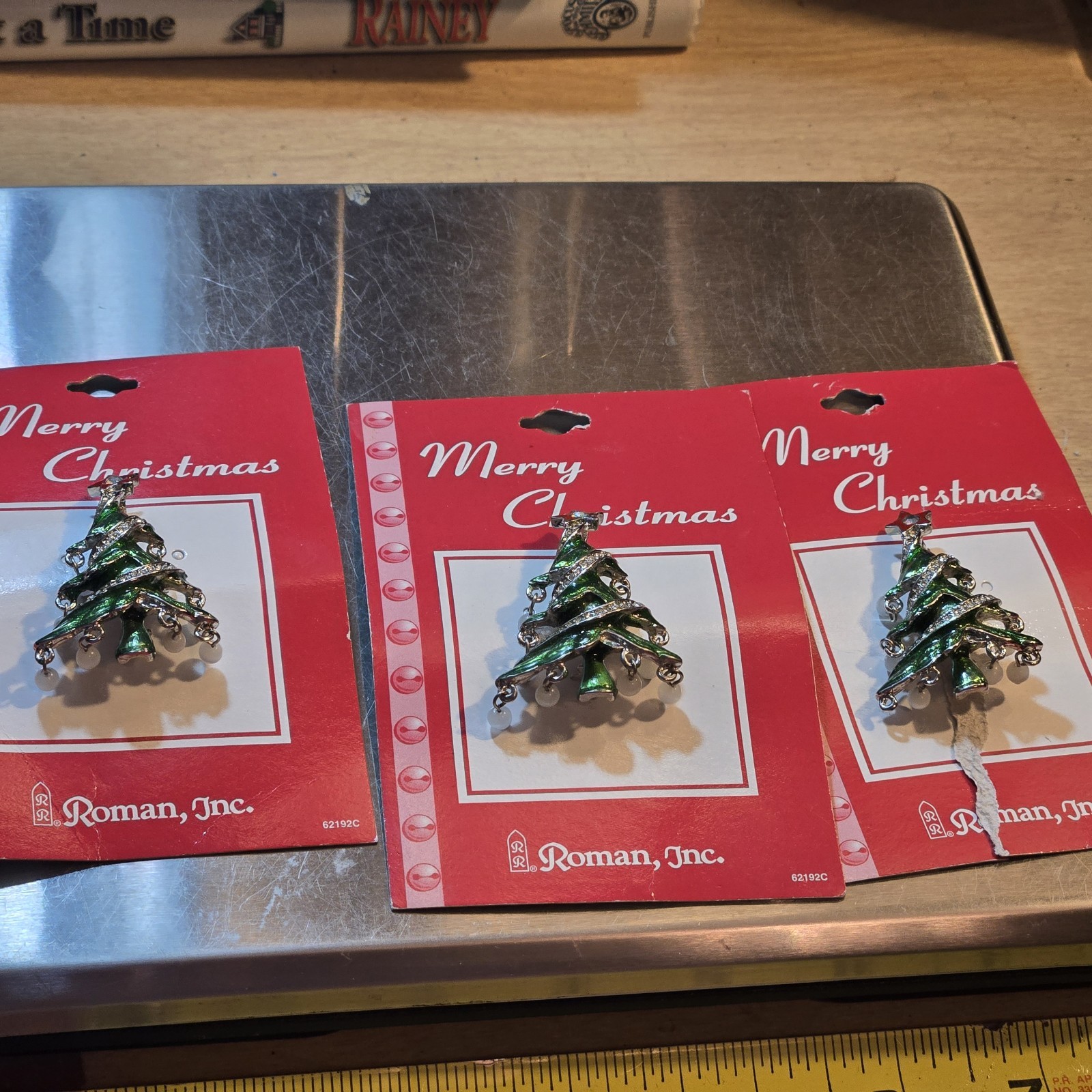 Roman, Inc. Merry Christmas Tree Brooch Pins Lot Of Three