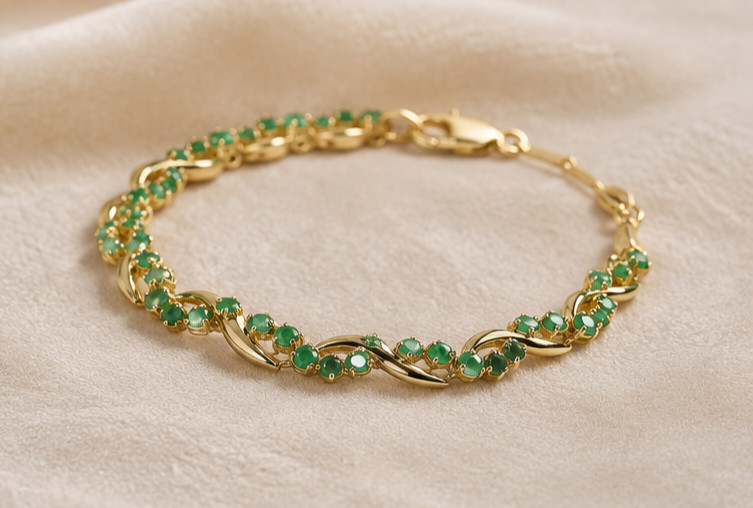 7Ct Round Cut Simulated Green Emerald Link Bracelet 14K Yellow Gold Plated 7.5″