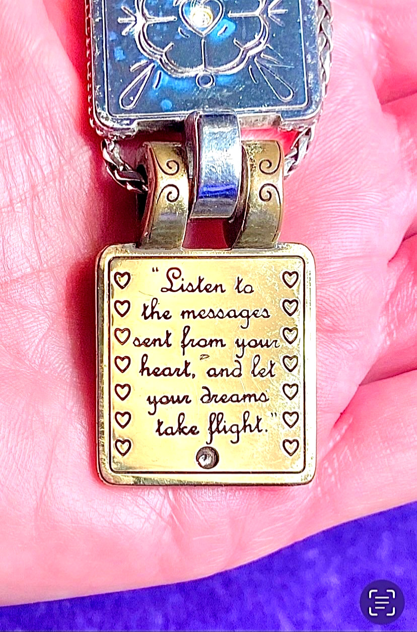 BRIGHTON MAY YOUR DREAMS TAKE FLIGHT CLEAR SWAROVSKI CRYS SLV+GLD NECKLC+TIN✨VTG