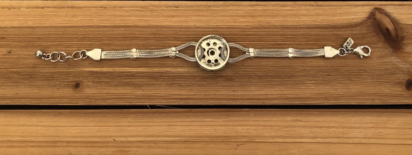 Ginger Snaps Heritage Chain Bracelet w/ Pink Amber Rhinestone Snap 7″ – 8.5″