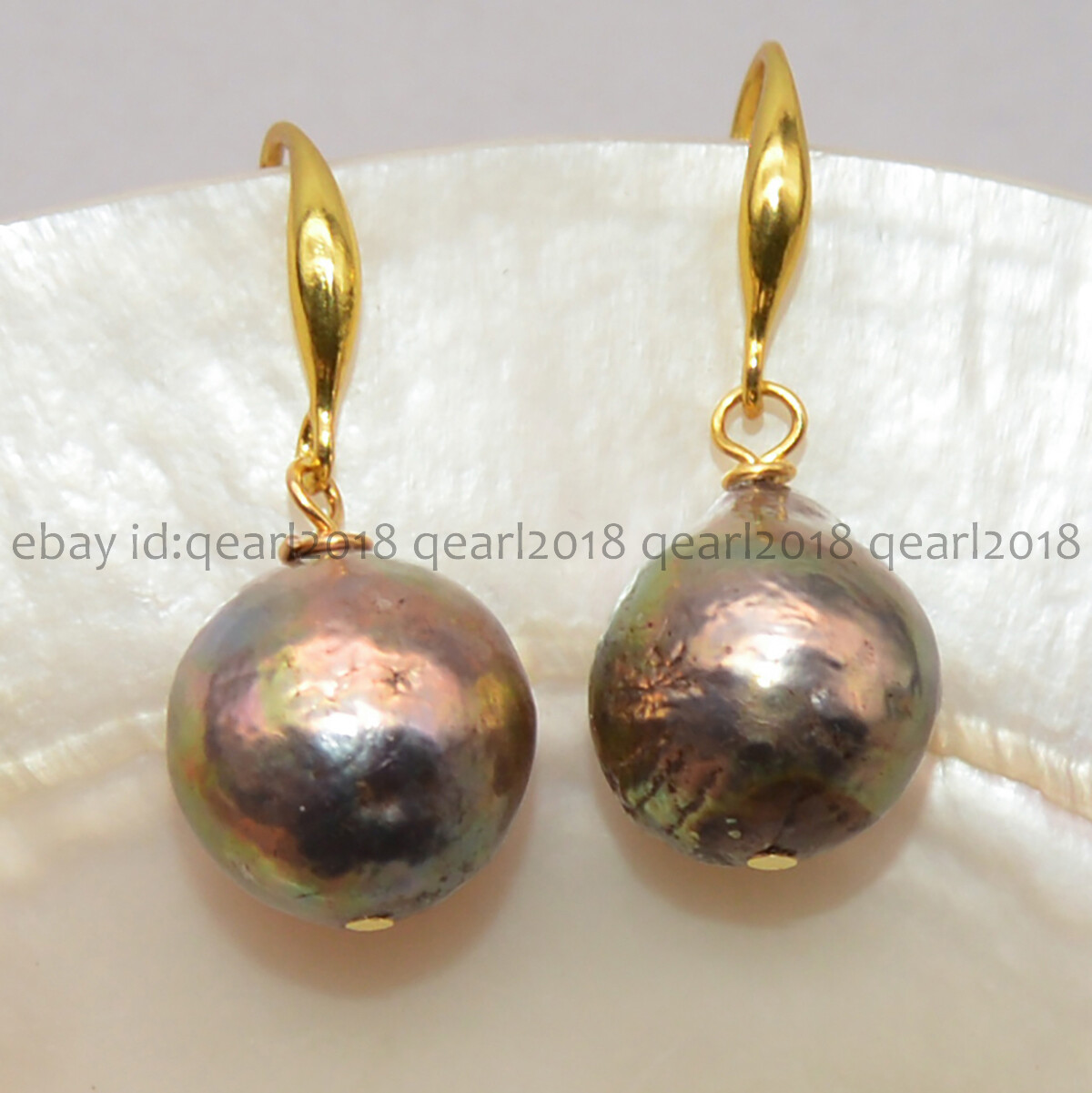 Huge 12-14mm Real Natural South Sea Baroque Black Edison Pearl Dangle Earrings