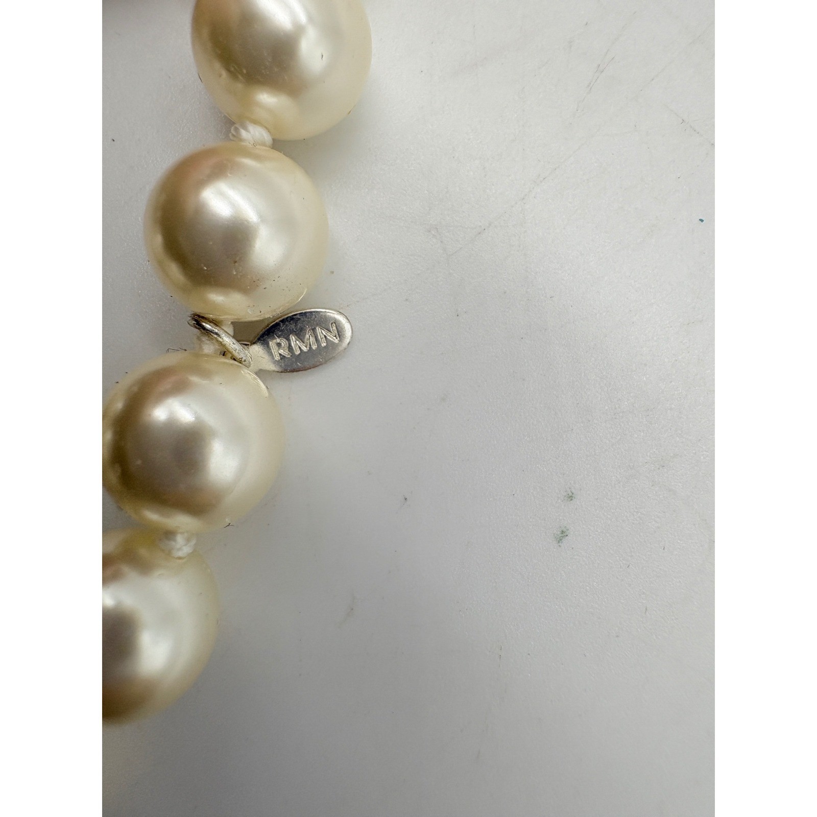 RMN Faux Pearl Strand Necklace Cream Opera Length Hand Knotted 36 Inch