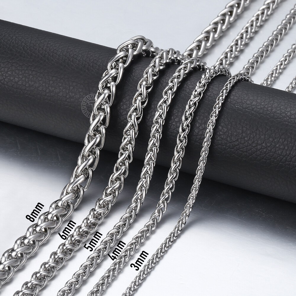 3mm-20in Braided Wheat Chain Silver 316L Stainless Steel Men Women Necklace