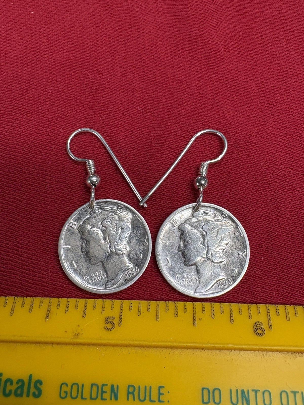 Vintage 1936 MERCURY DIME 90% SILVER Coin Jewelry EARRINGS With .925 Earwires!