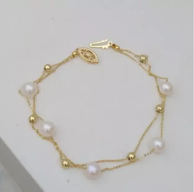 AAA 7-8MM SOUTH SEA WHITE PEARL BRACELET 14K YELLOW GOLD P 7.5-8 inch