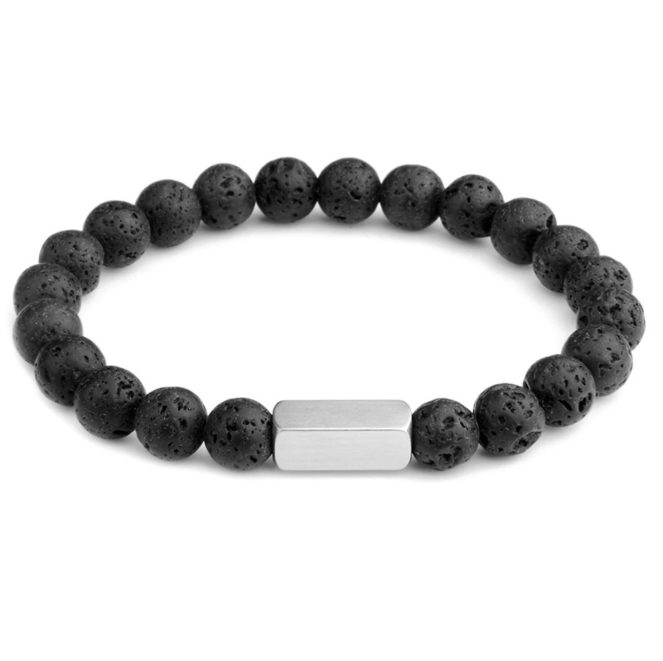 1 pc Natural Stone Bead Bracelet Tiger Eye Lava Stainless Steel
