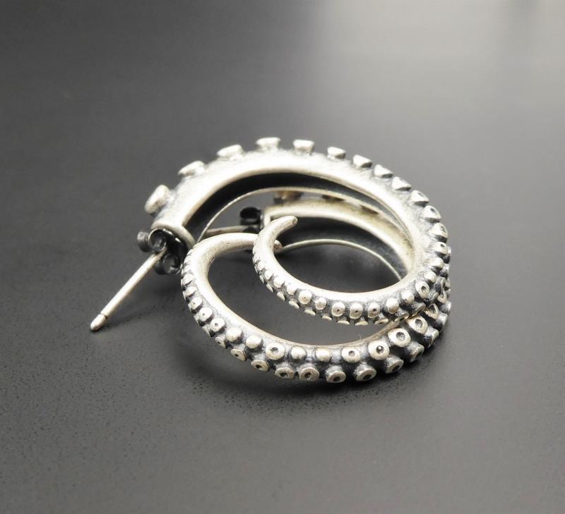Unique Gothic Handmade 925 Sterling Silver Octopus Tentacle Punk Hoop Earrings