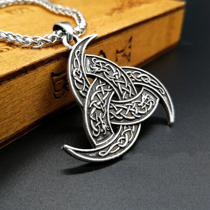 Vintage Silver Triple Horn of Odin Pendant Necklace Viking Jewelry For Men 24″