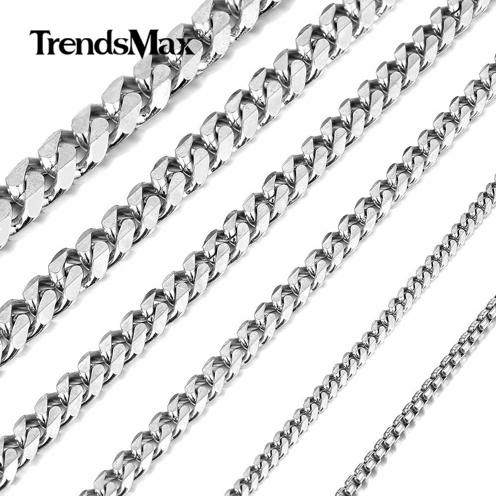 2-11mm 16″ Siilver/Gold Plated Stainless Steel Cuban Curb Chain Choker Necklace