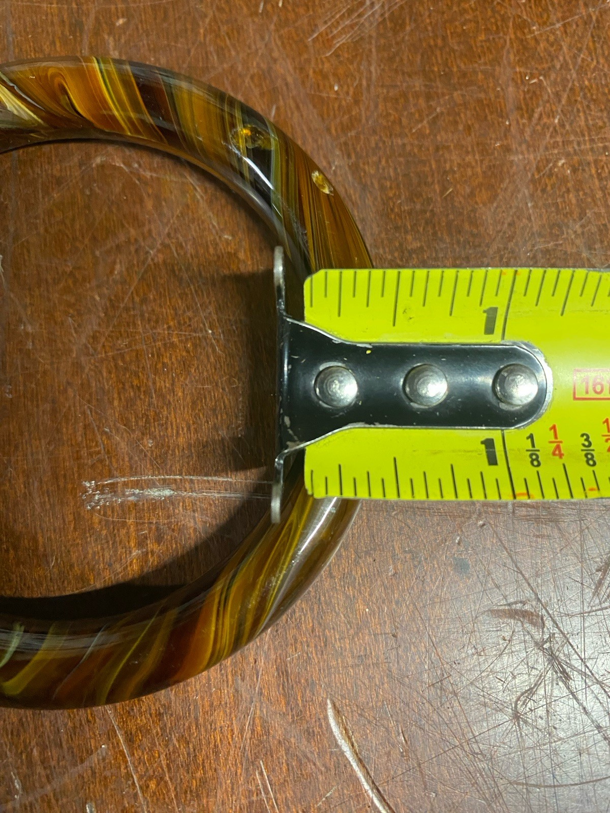 Brown & Yellow Swirl Plastic Round Bangle Bracelet, Less Than 12 in