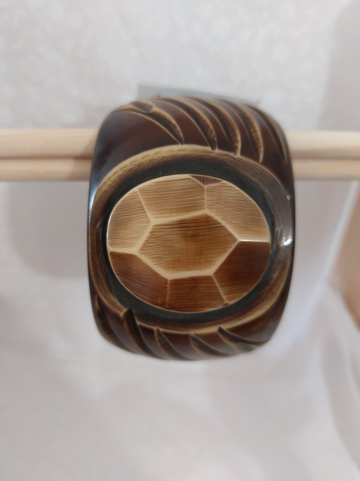 Chunky Carved Big Bangle Bracelet Faceted Medallion NWT