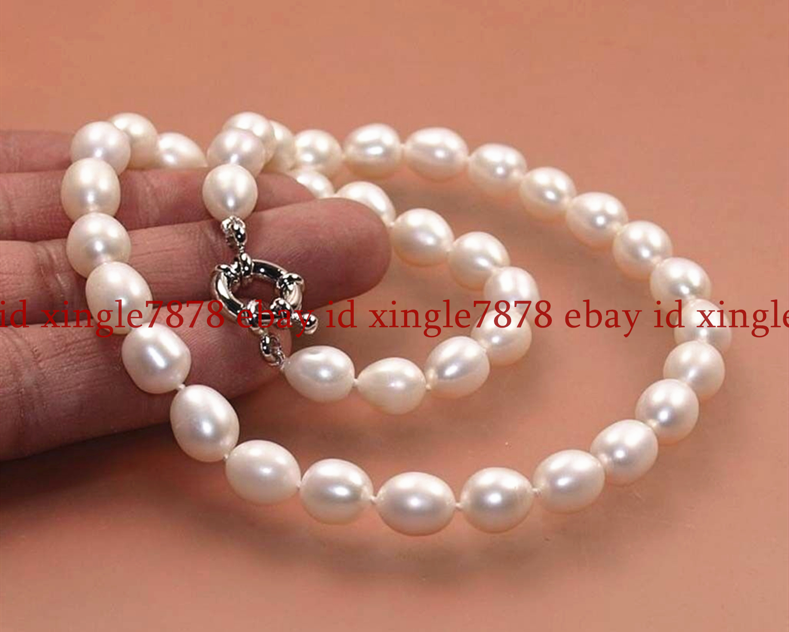 Natural 7-8/8-9/9-10mm White Frehwater Cultured Rice Pearl Necklace 14-48 Inches