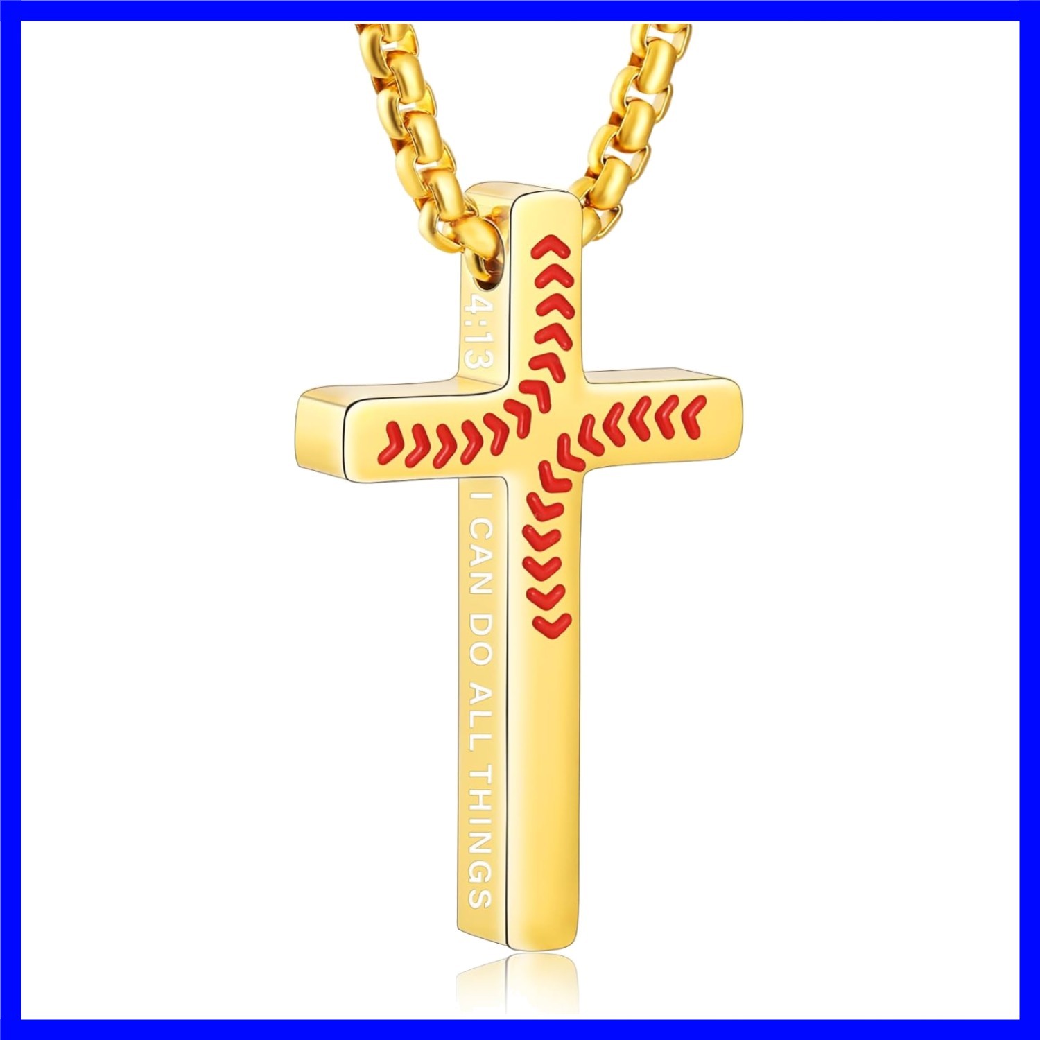 Baseball Bible Verse Cross Necklace for Boys – Gold Stainless Steel Pendant