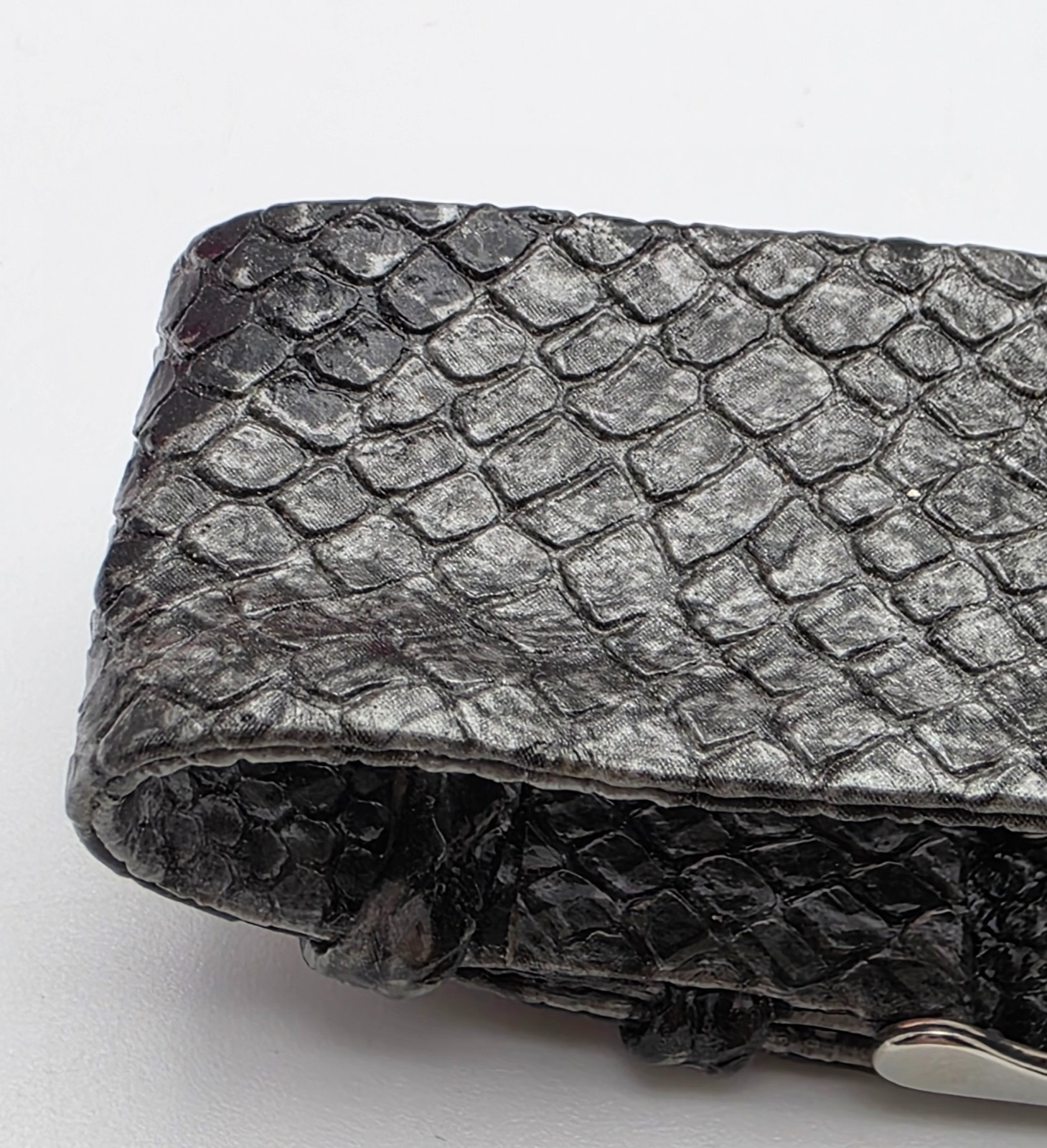 Gray Black Faux Snake Skin Cuff Bracelet Wide Buckle Adjustable 6–8” Silver Tone
