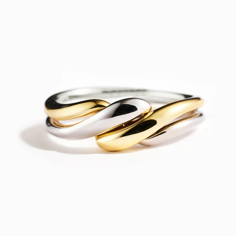 Twist Ring Two Tone Brass Geometric Smooth Wedding Band Womens Jewelry