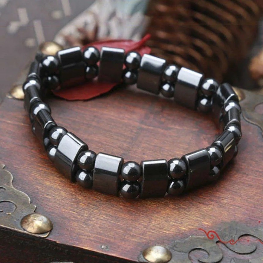 2× Magnetic Hematite Bracelet Pain Relief Powerfull Elastic Therapy Arthritis US