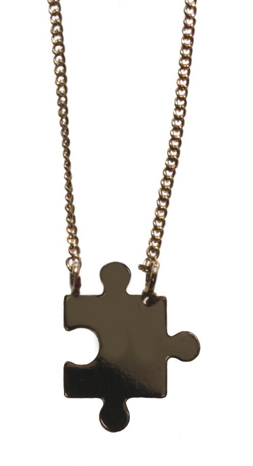 JIGSAW PUZZLE Pendent NECKLACE Lightweight 18cm Chain Lobster Clasp GOLD Tone