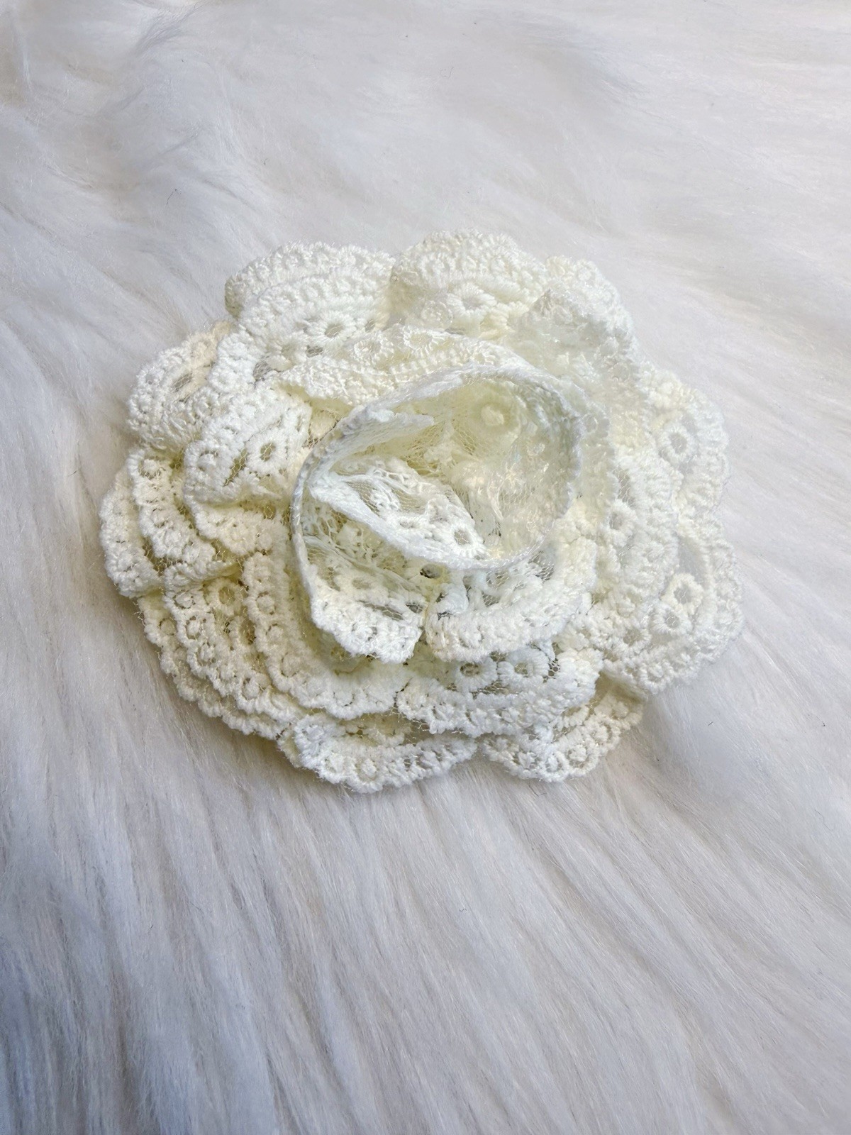 White Camellia Flower Brooch Pin Hair Clip Lace 4” X 4” Handmade Wedding Gift