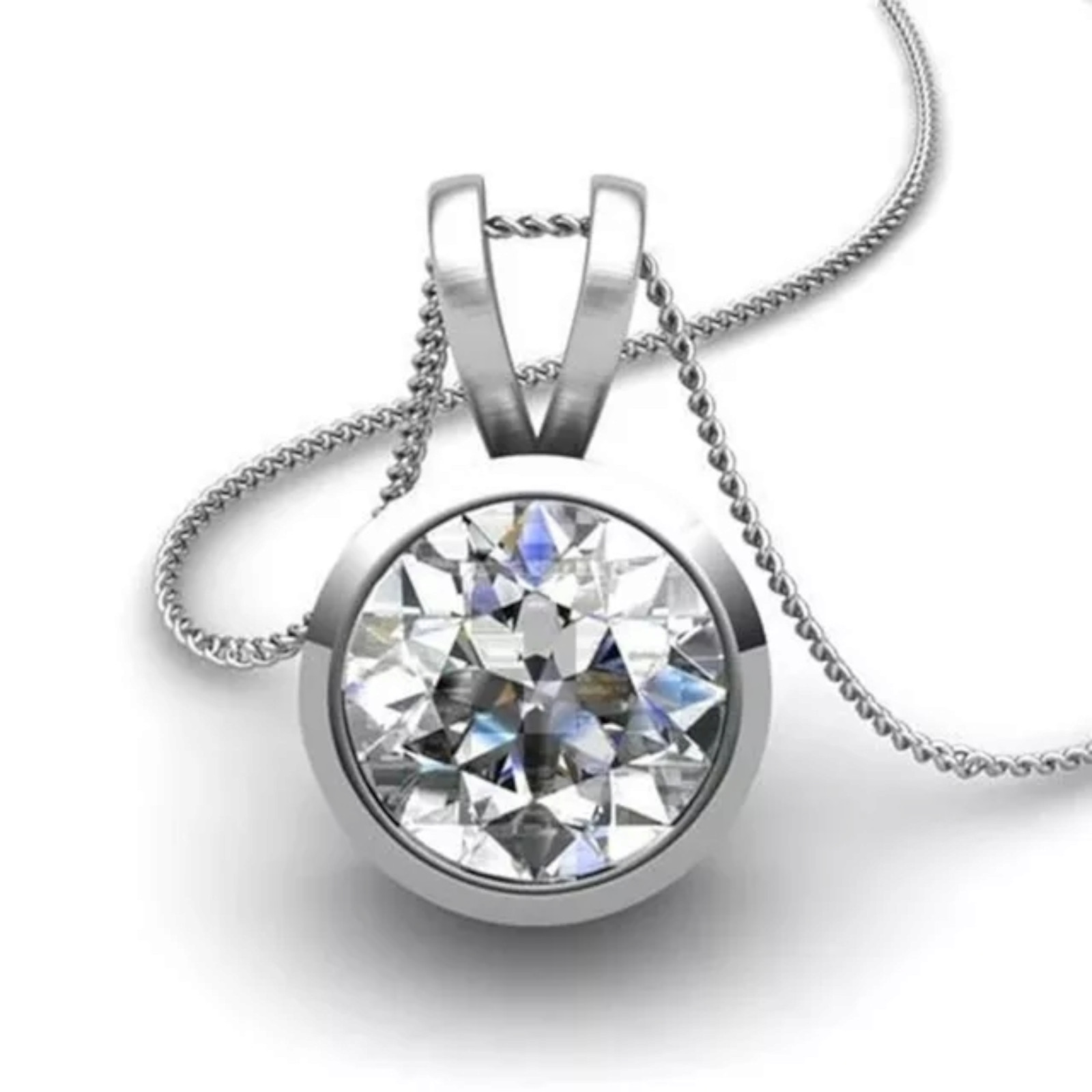 Silver Plated Pendant Necklace Box Chain With CZ For Women Fashion Jewelry