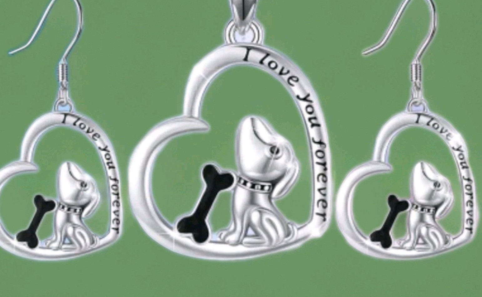 Heart Shaped Necklace And Earrings Set (Love You Forever) Dog & Paw print ❤️