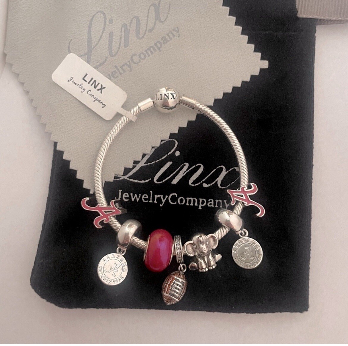 Linx Silver Snake Chain Bracelet with Alabama Football Themed Charms