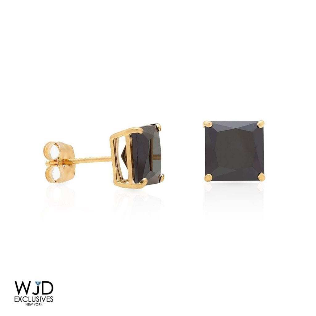 2.5CT Black Simulated Diamond 14K Yellow Gold Princess-Cut Pushback Earrings