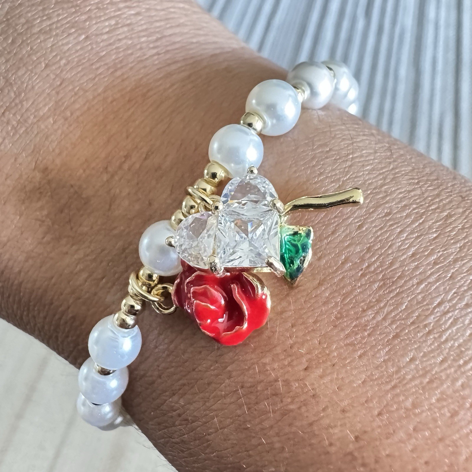 Gold Filled Oro Laminado Victorian Rose CZ Bracelet Adjustable 7”