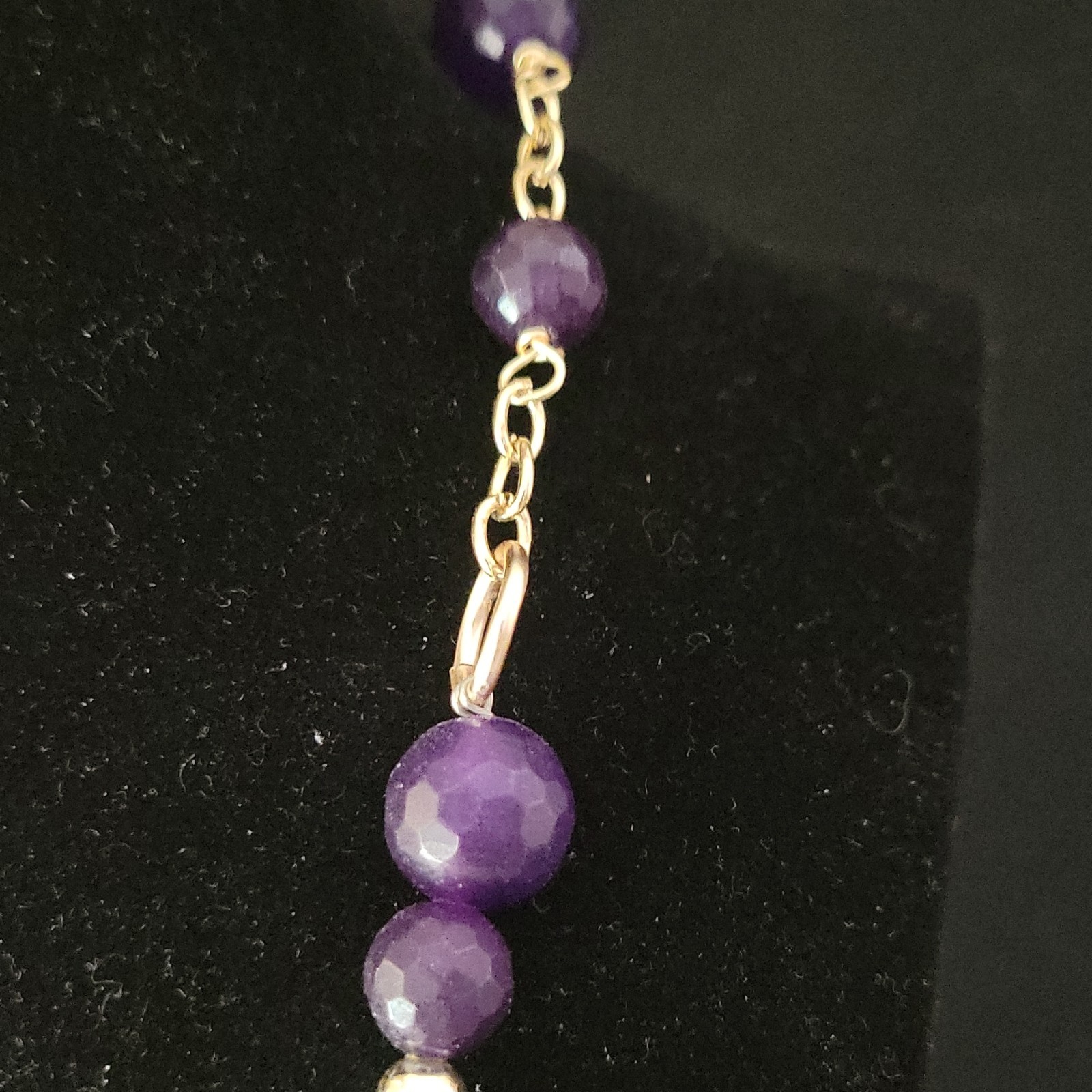Purple Amethyst Heart Charm Pendant Beaded Necklace Adjustable Lobster Clasp
