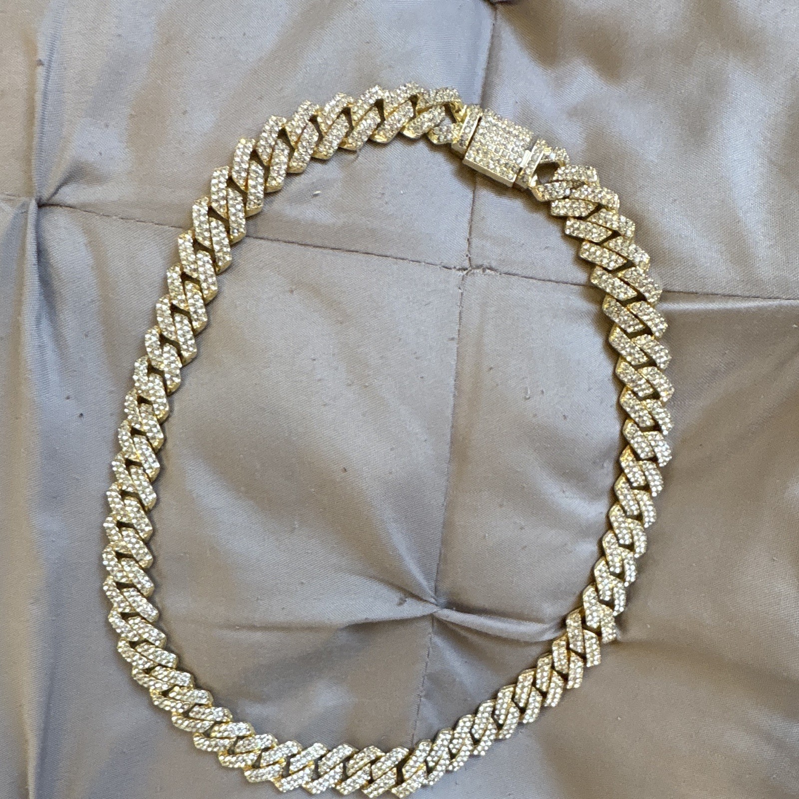 Gold Plated Iced Out Cuban Link Chain Necklace – Pavé Rhinestone, 18 in