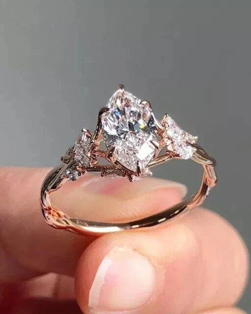 2.00CT Marquise Cut Real Moissanite Engagement Wedding Ring 14K Rose Gold Plated
