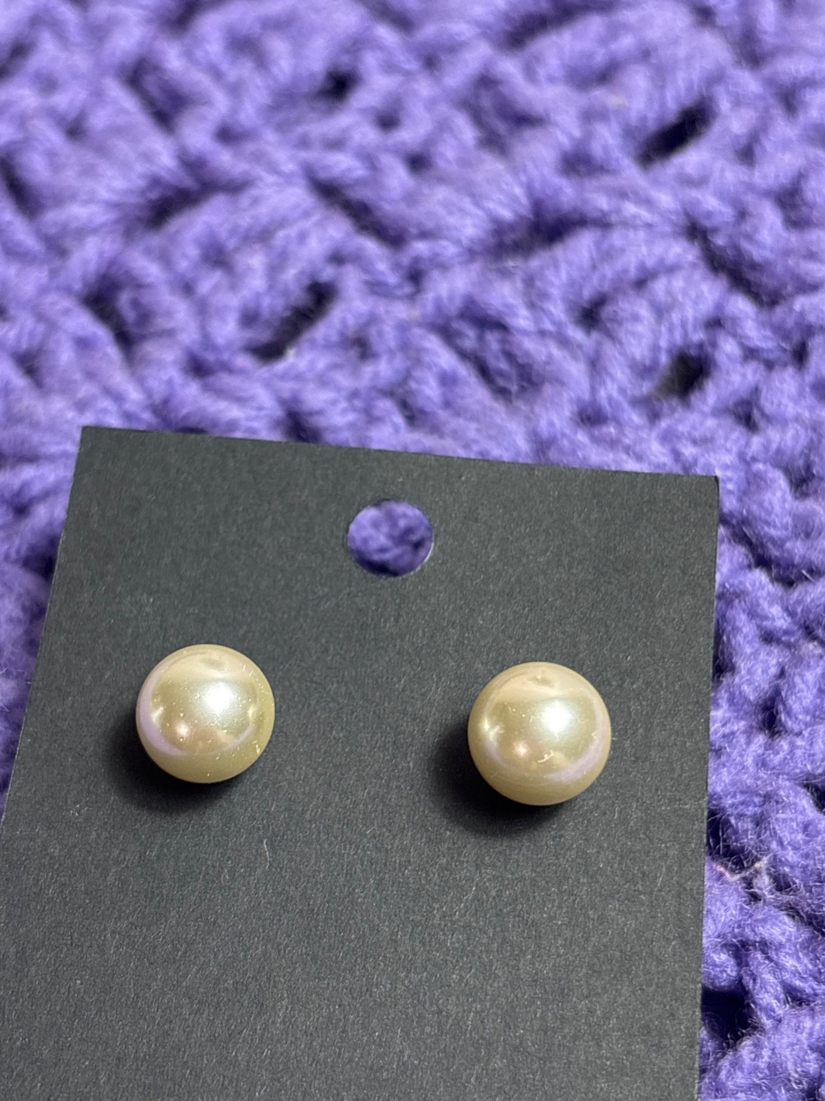 Glass Faux Pearl Stud Earrings 3/8 inch