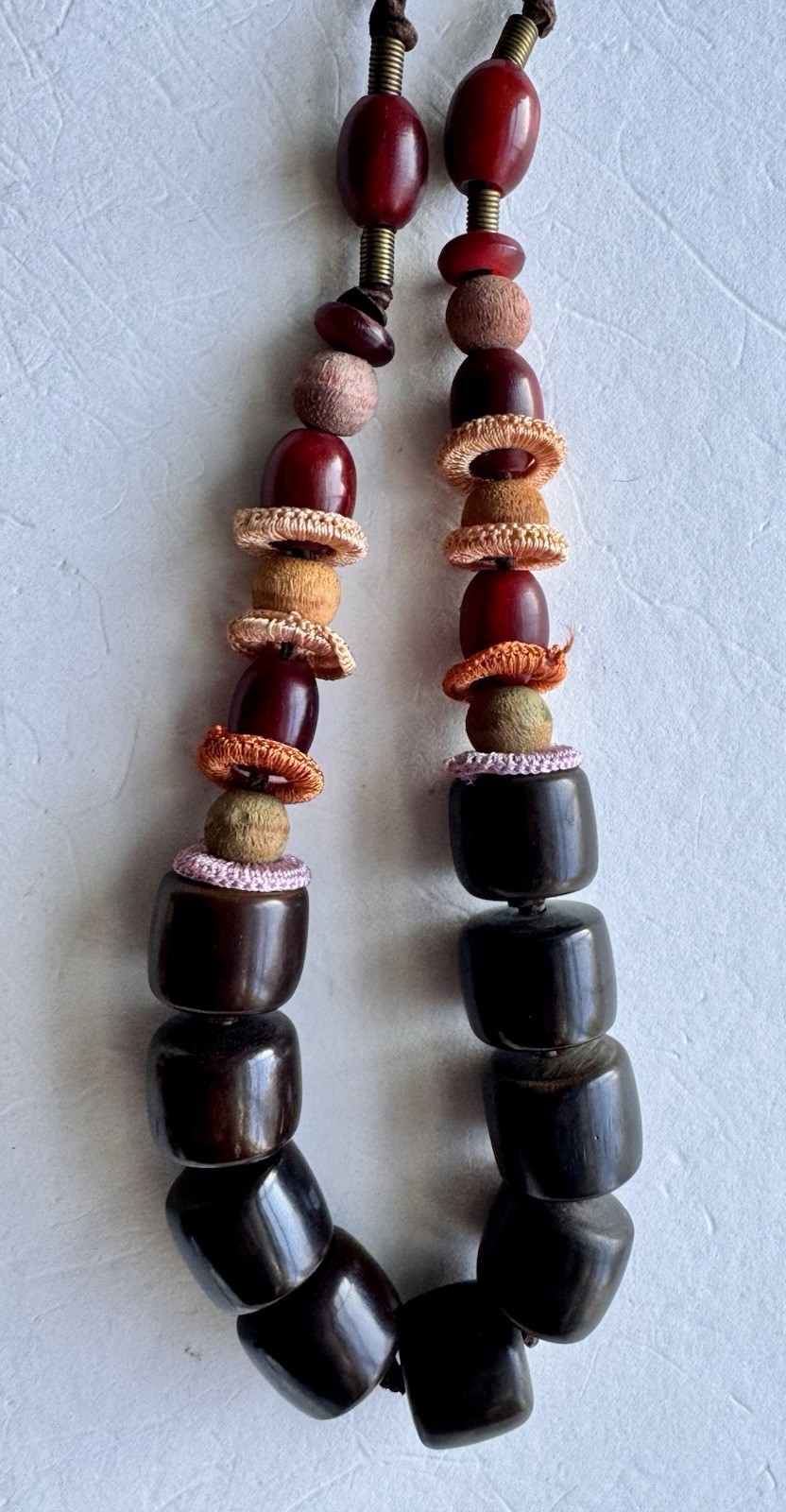Lot of 3 Boho Necklaces Large Earth Tone Wood Seed Beaded 1 adjustable Vintage