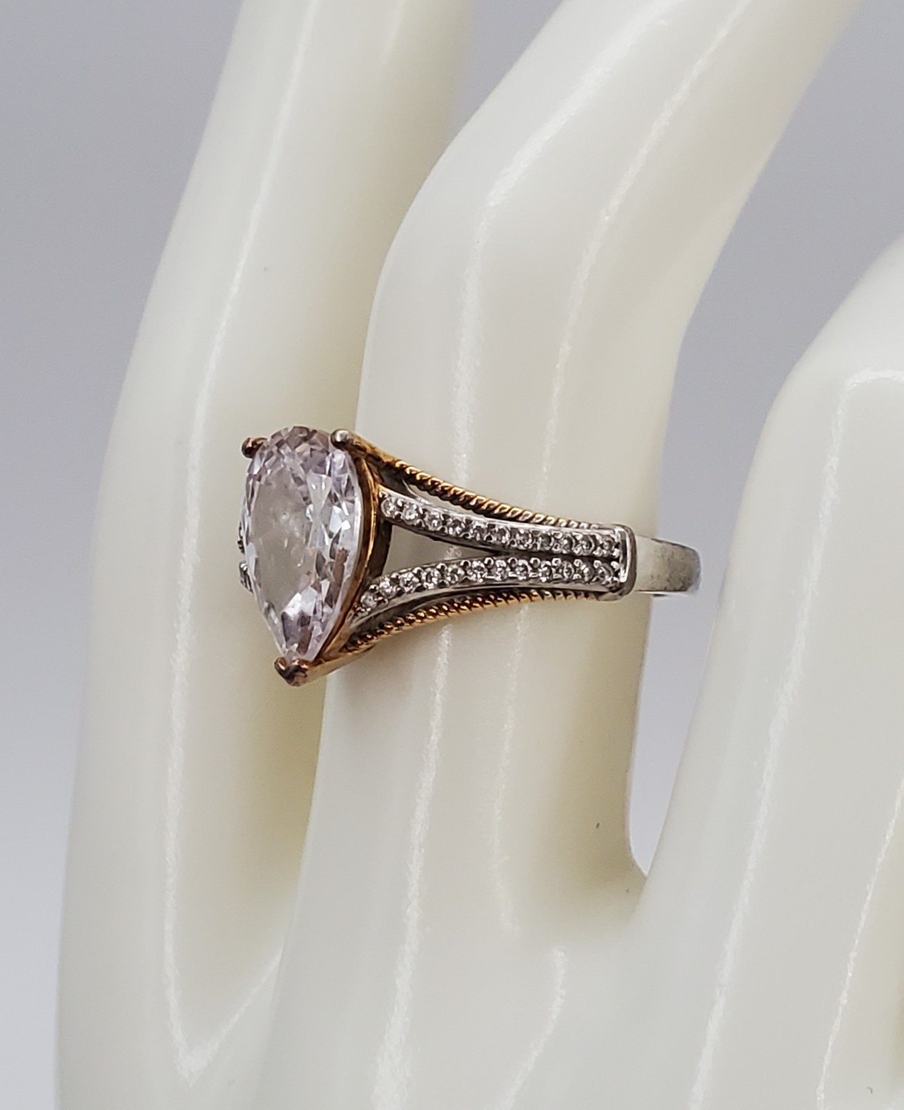 VTG 925 BGE Pear Shaped CZ Ring 8.5 Sterling Silver 4g Vermeil Split Shank