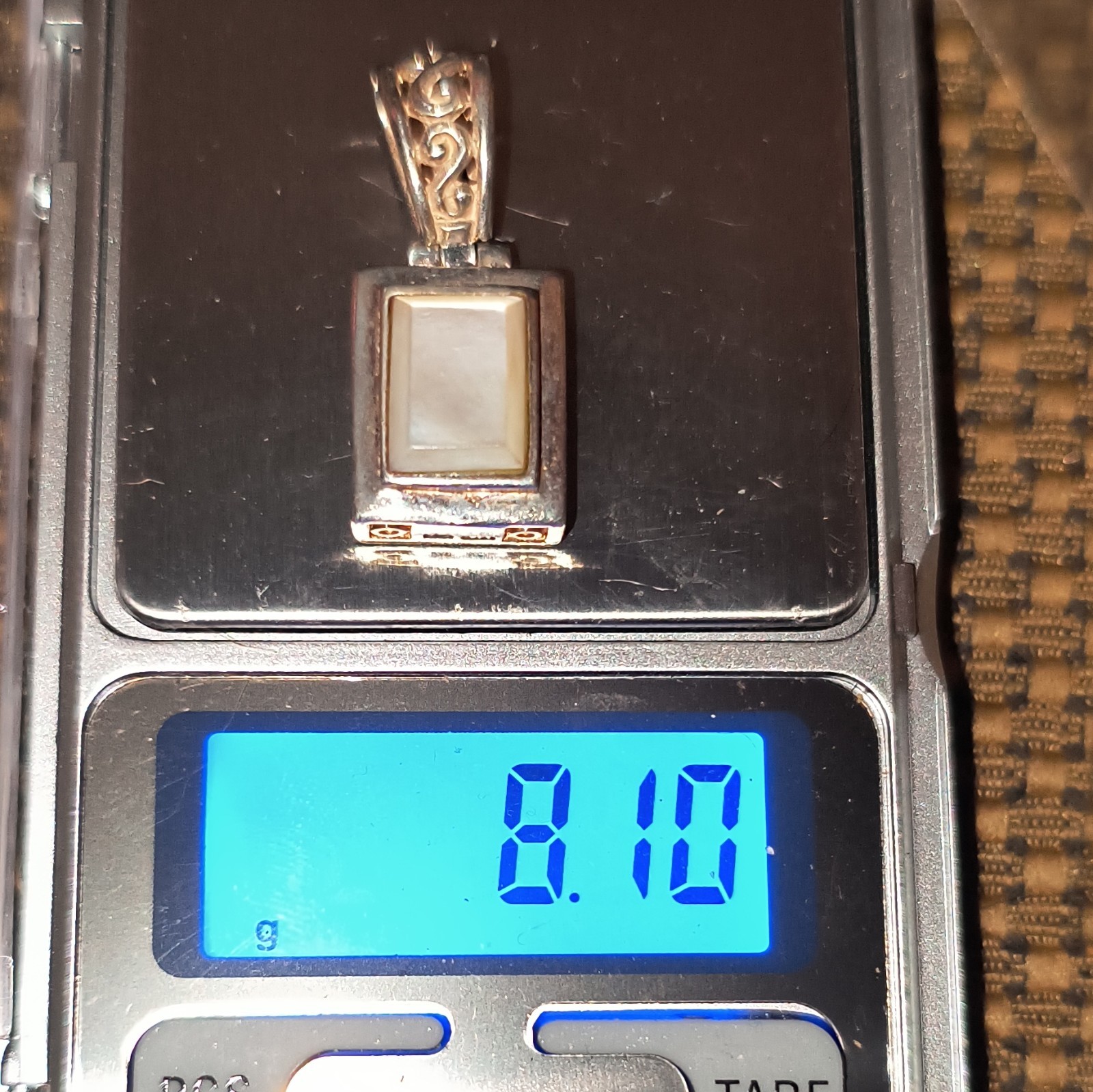 Silver Rectangle Pendant White Mother of Pearl/Abalone Bezel Set Shell Inlay