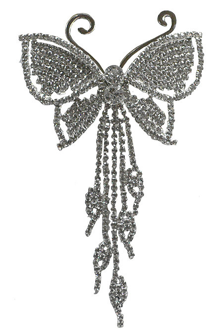 JCGY Crystal Silvery White Butterfly Bridal Barrette w. Streaming Tassels 9050