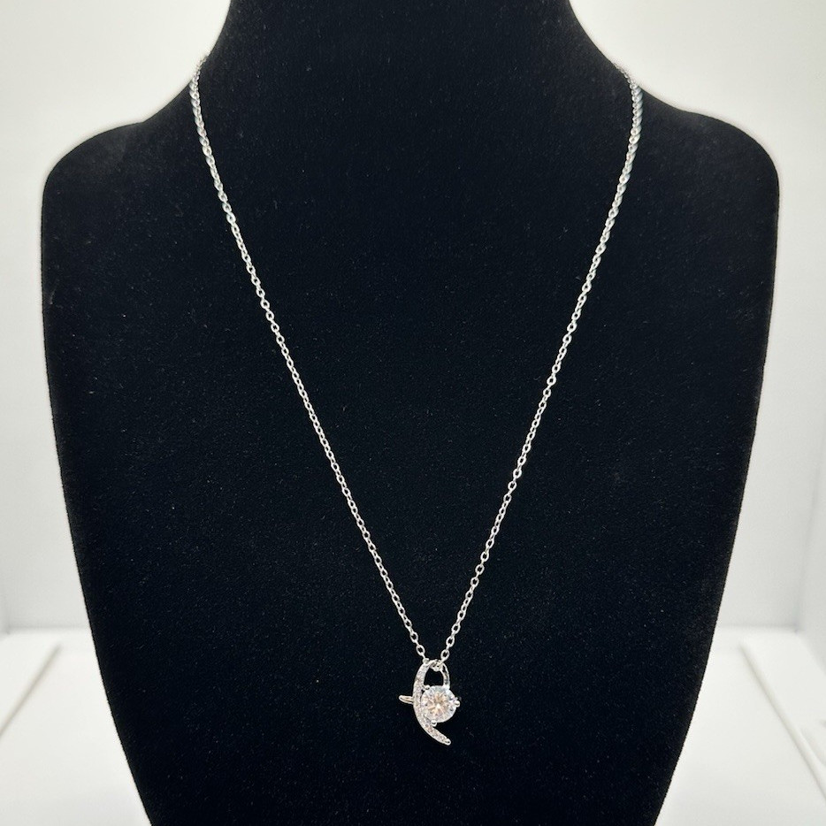 925 Silver Cable Chain Necklace Moissanite Heart Charm Pendant