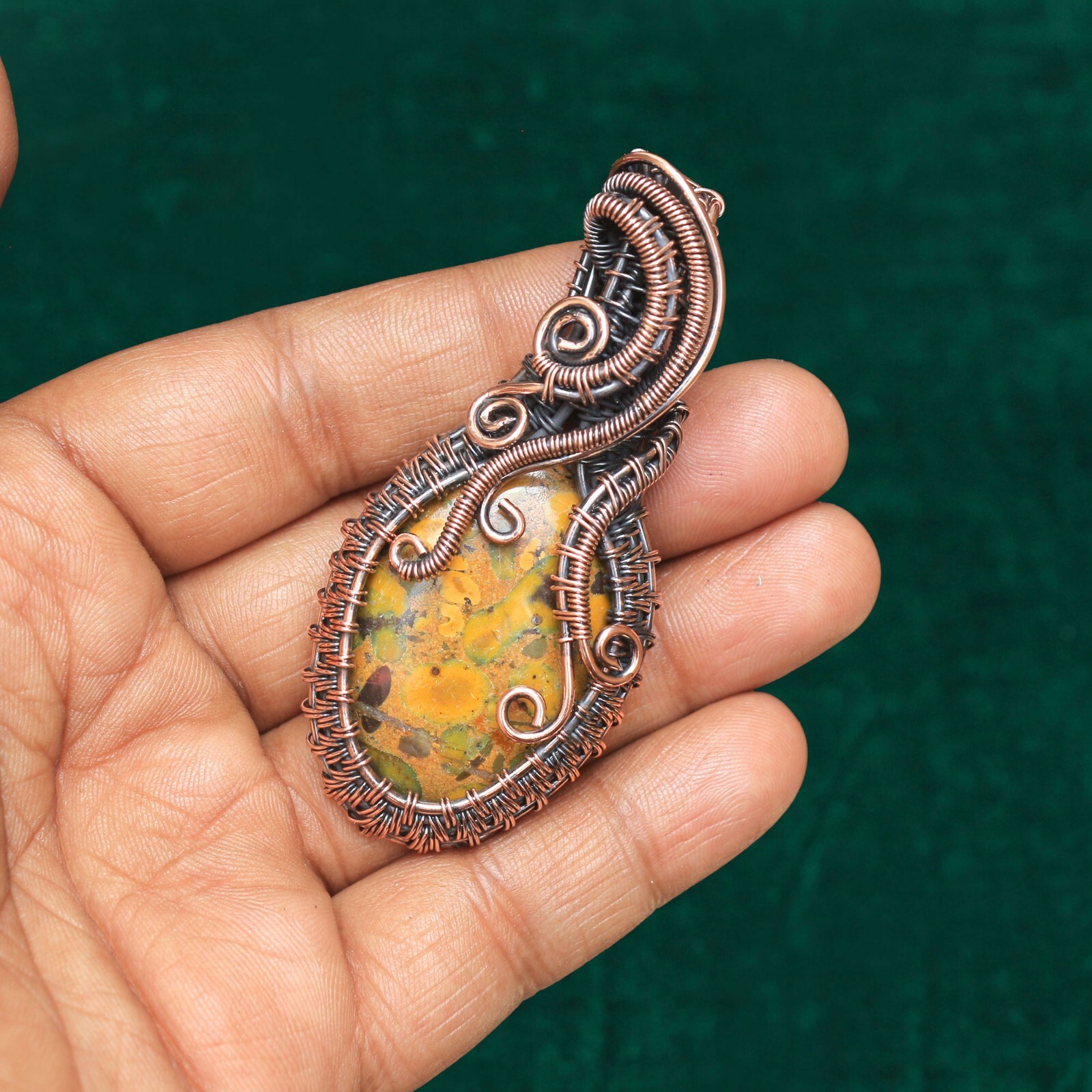 Fruit Jasper Gemstone Copper Wire Wrap Pendant Jewelry Gift For Her NK674