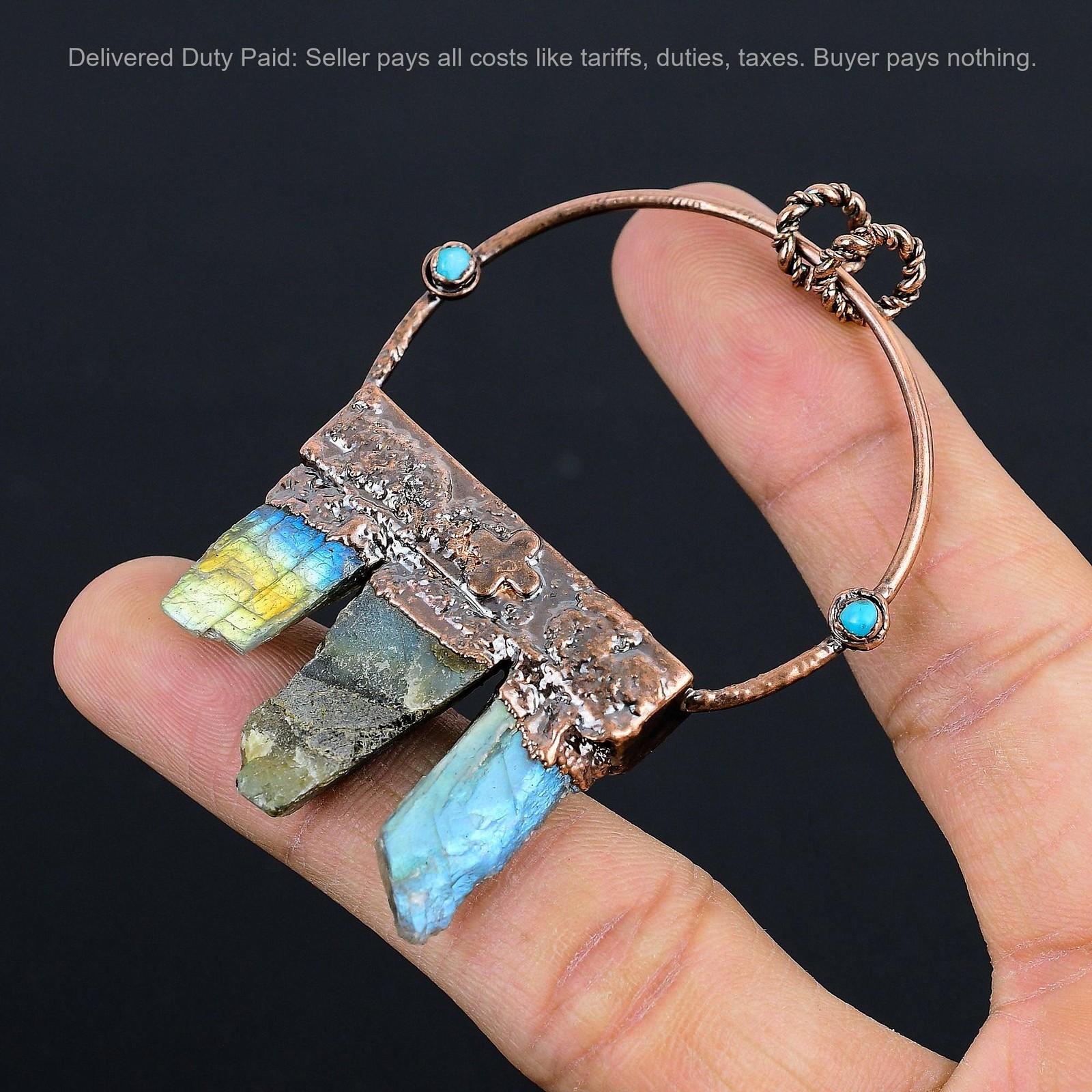 Labradorite Rough Gemstone Sleeping Beauty Turquoise Elegant New Pendant Copper