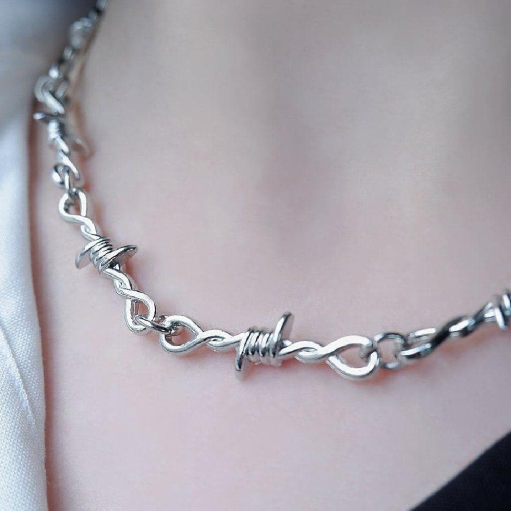 BARBED WIRE CHOKER NECKLACE 15.5″ Punk Rock Rocker Goth Silver Alloy Metal NEW
