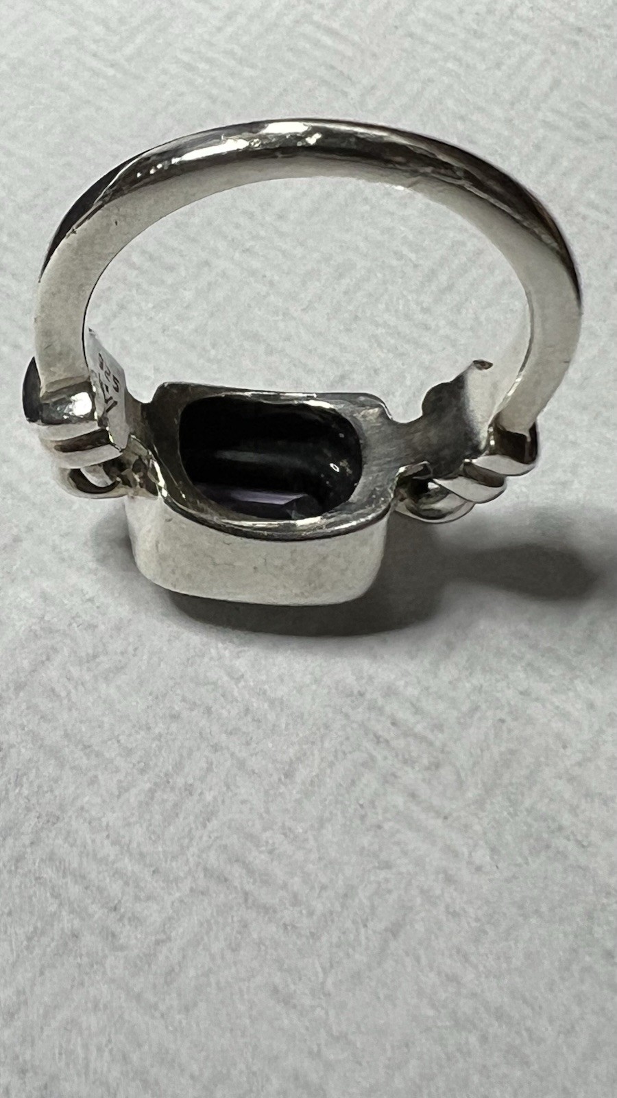 925 Sterling Silver Rectangular Purple Amethyst Bezel Band Ring Sz 7 Signed