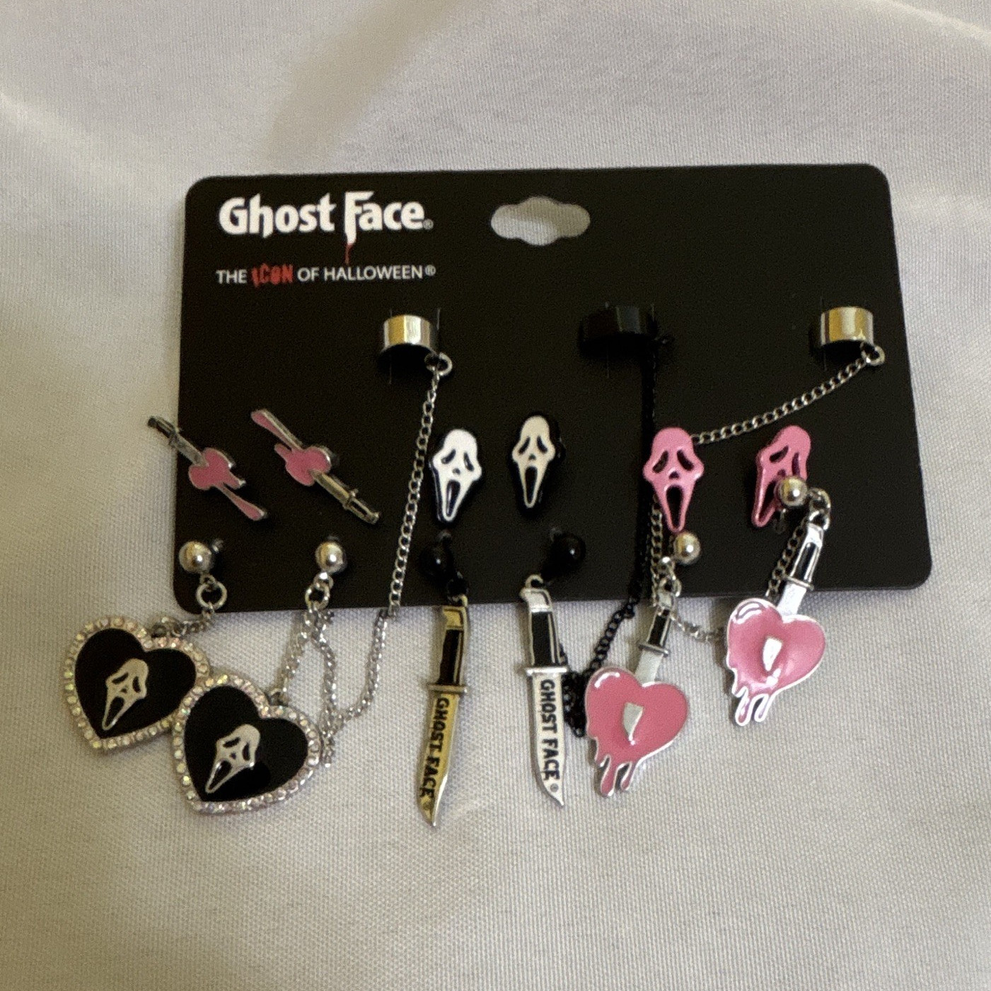Bioworld Ghost Face Halloween Earrings Set Stud & Dangle, Nickel-Free Enamel