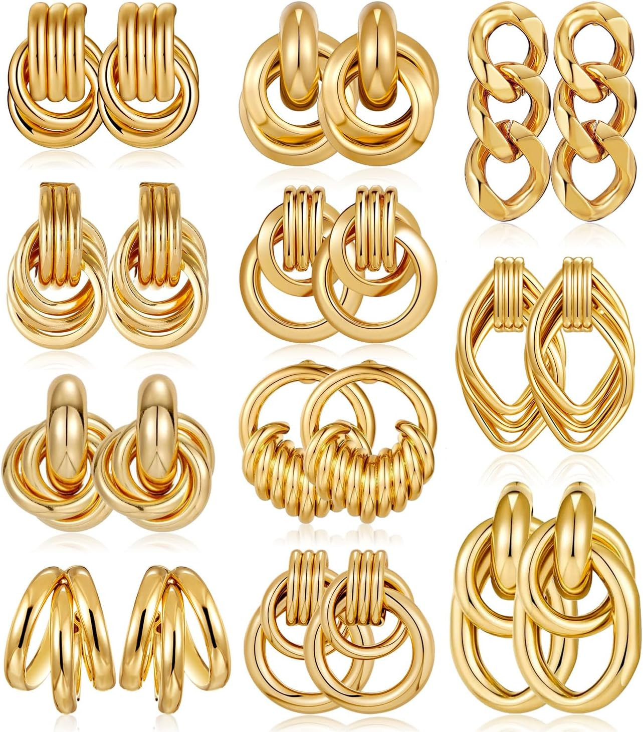 11 Pairs Trendy Gold Knot Earrings for Women Chunky Statement Long Link Drop Dan