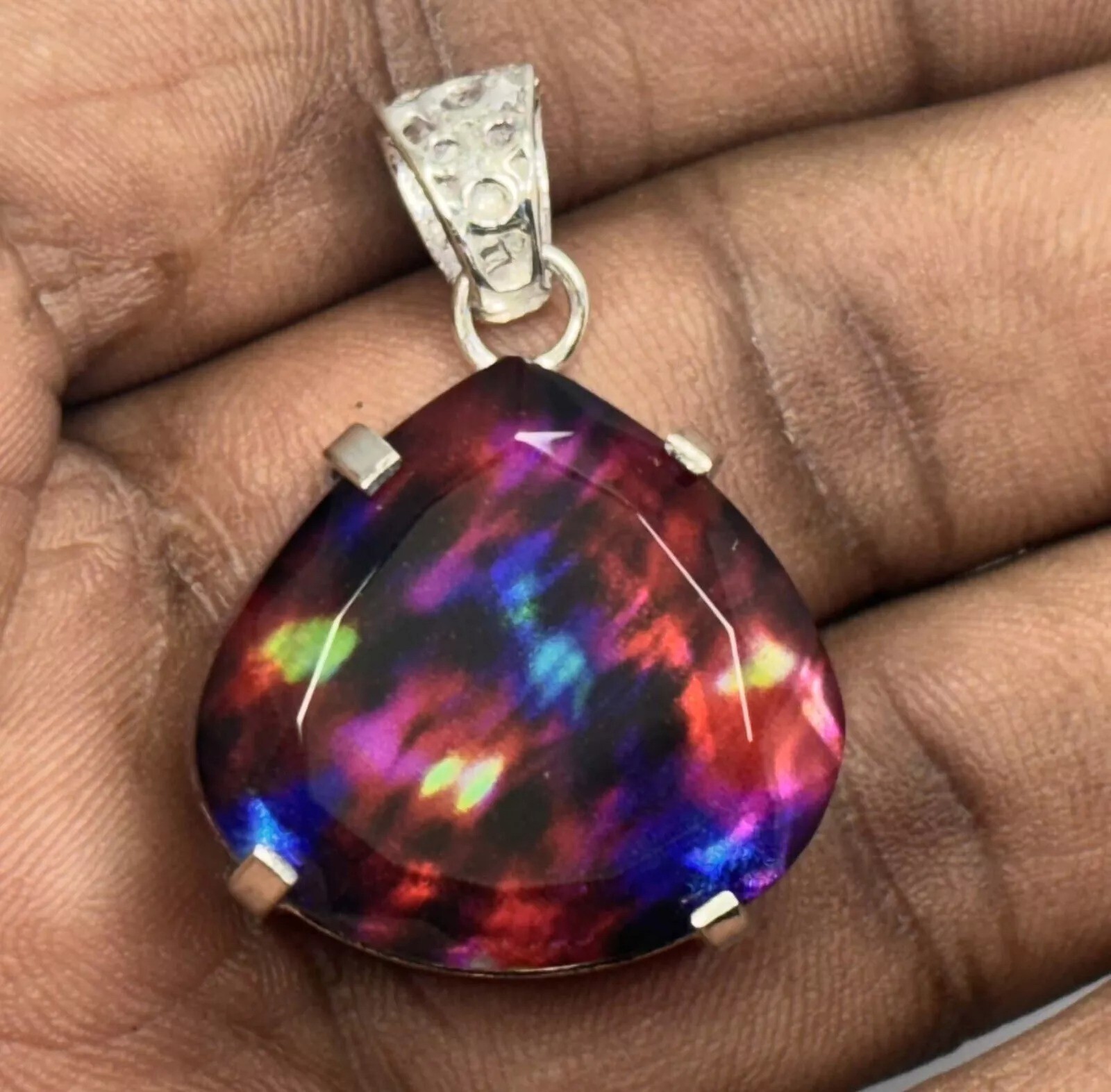 Natural 96.90 Ct AAA Certified Ammolite 925 Solid Silver Pendant Loose Gemstone