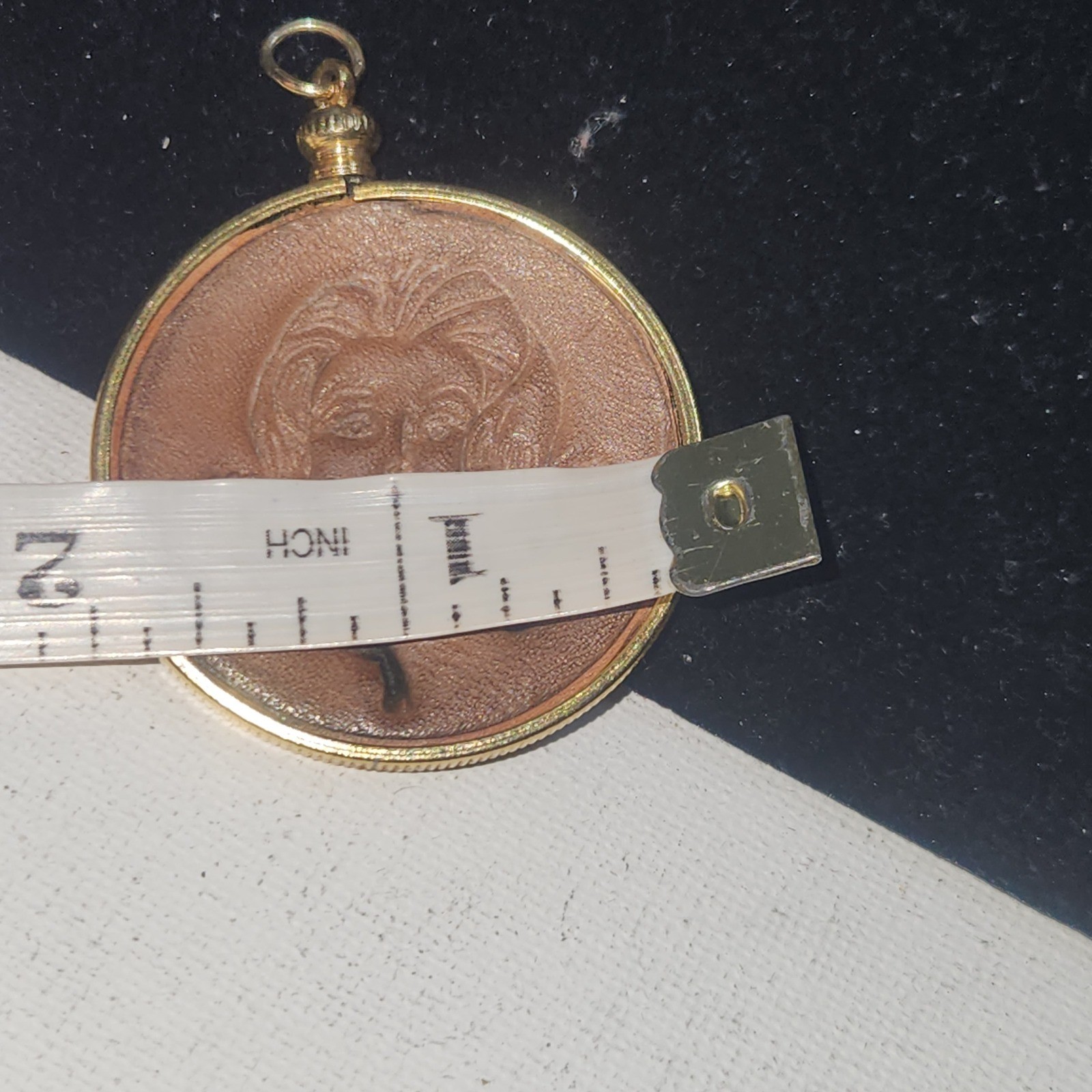 Vintage Embossed Leather Portrait Pendant Gold Tone Round Medallion