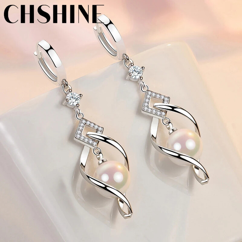 CHSHINE 925 Sterling Silver Pearl Rotate Earrings for Women’s Fashion Jewelry